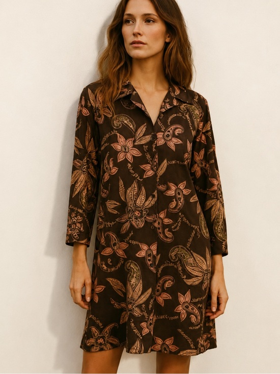 Mossimo Supply Co. Dresses & Skirts - Mossimo Brown Paisley 100% Silk Button Down Shirt Mini Dress Size XL
